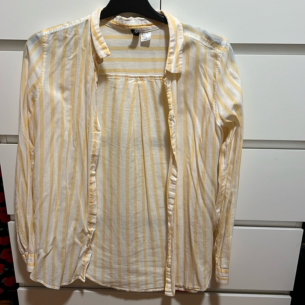 White and Yellow Straps Button Down Shirt Size S Long Sleeve by H&M